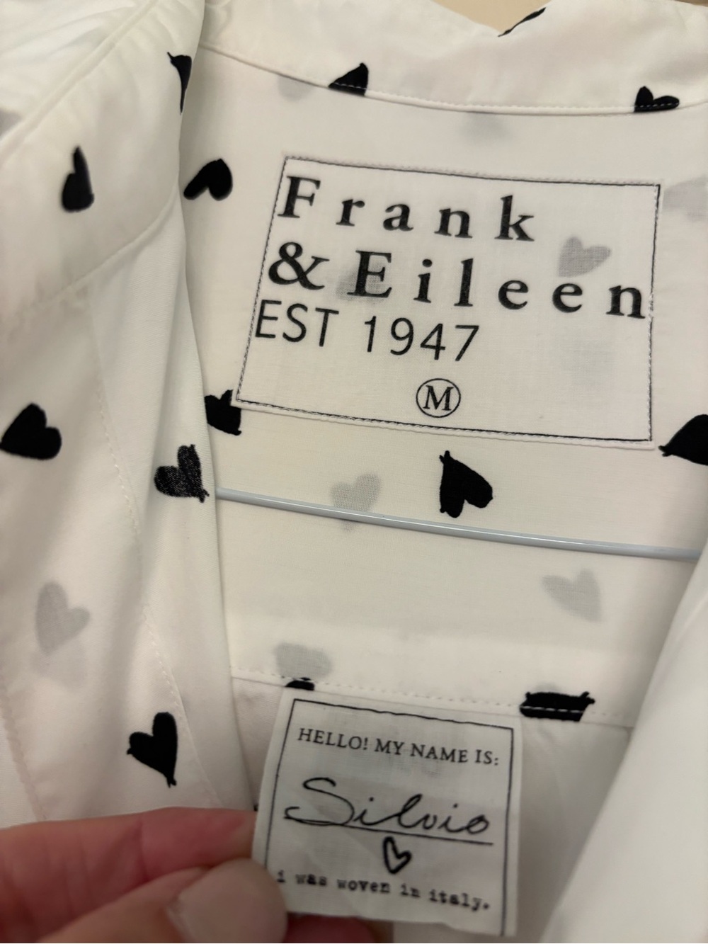 Frank & Eileen White Button-Down Shirt with Black Heart Print - Picture 3 of 3